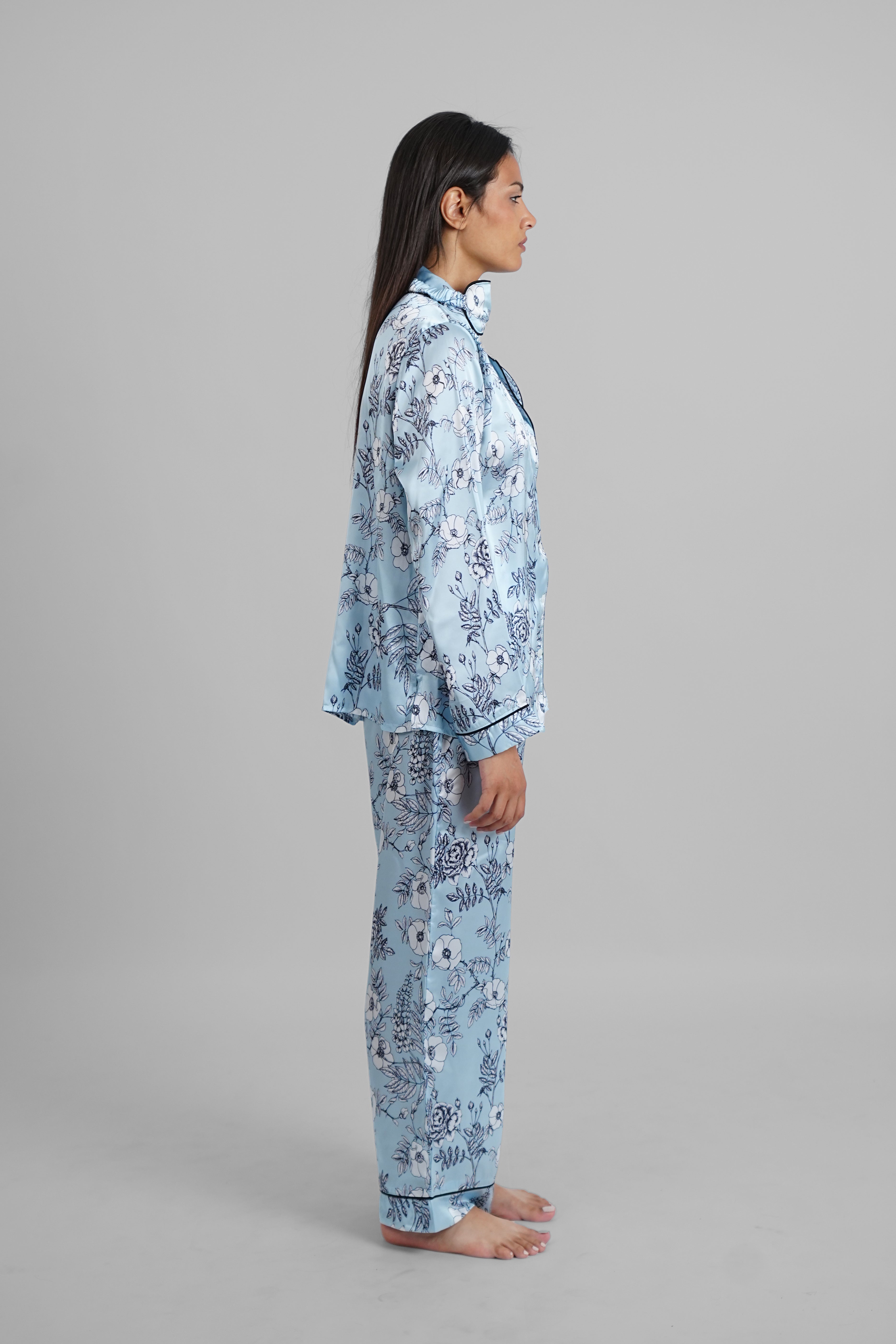 Blue Blossom Satin PJs with Sleeping Mask