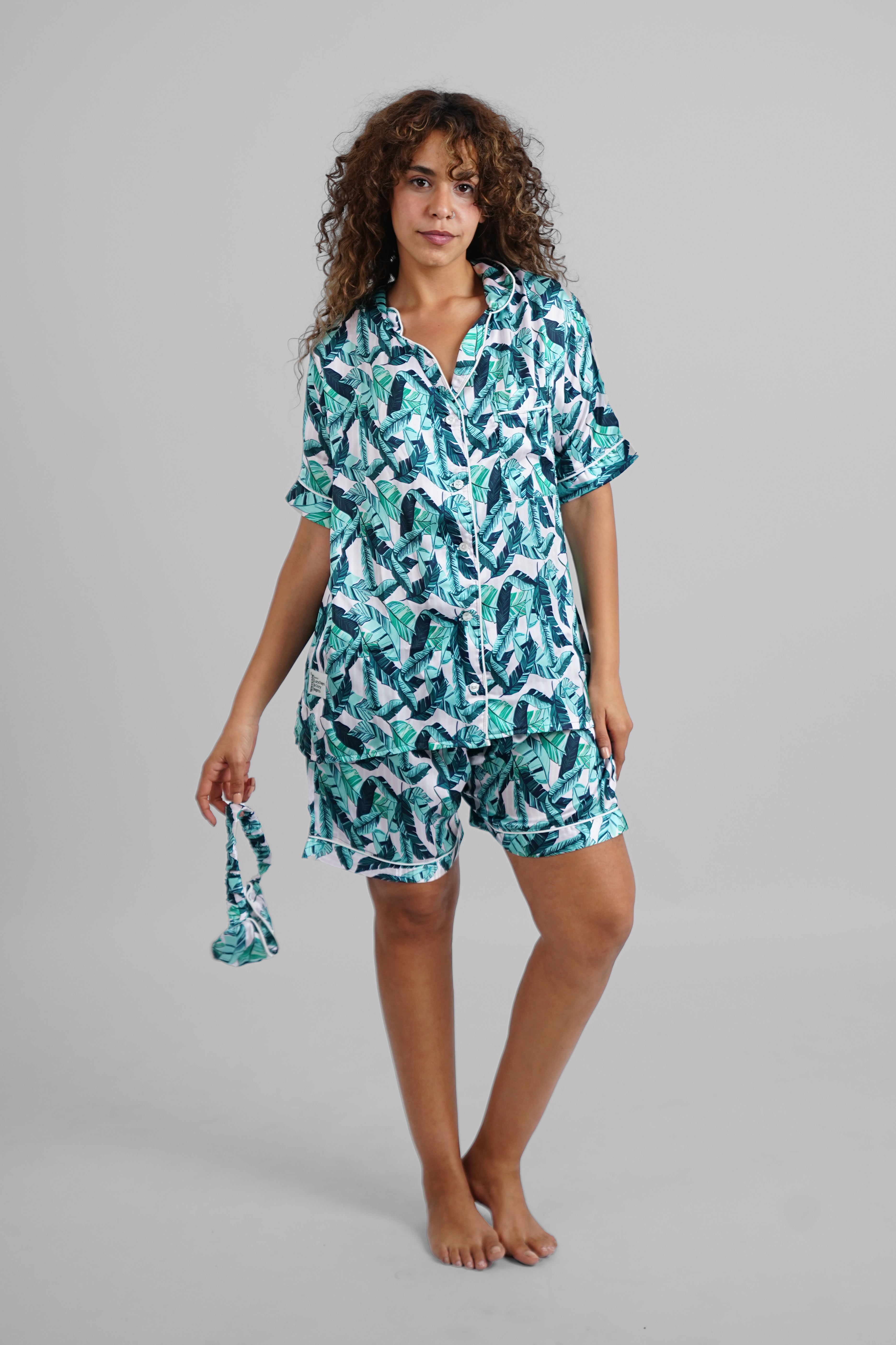 Palm Paradise Satin PJs with Sleeping Mask