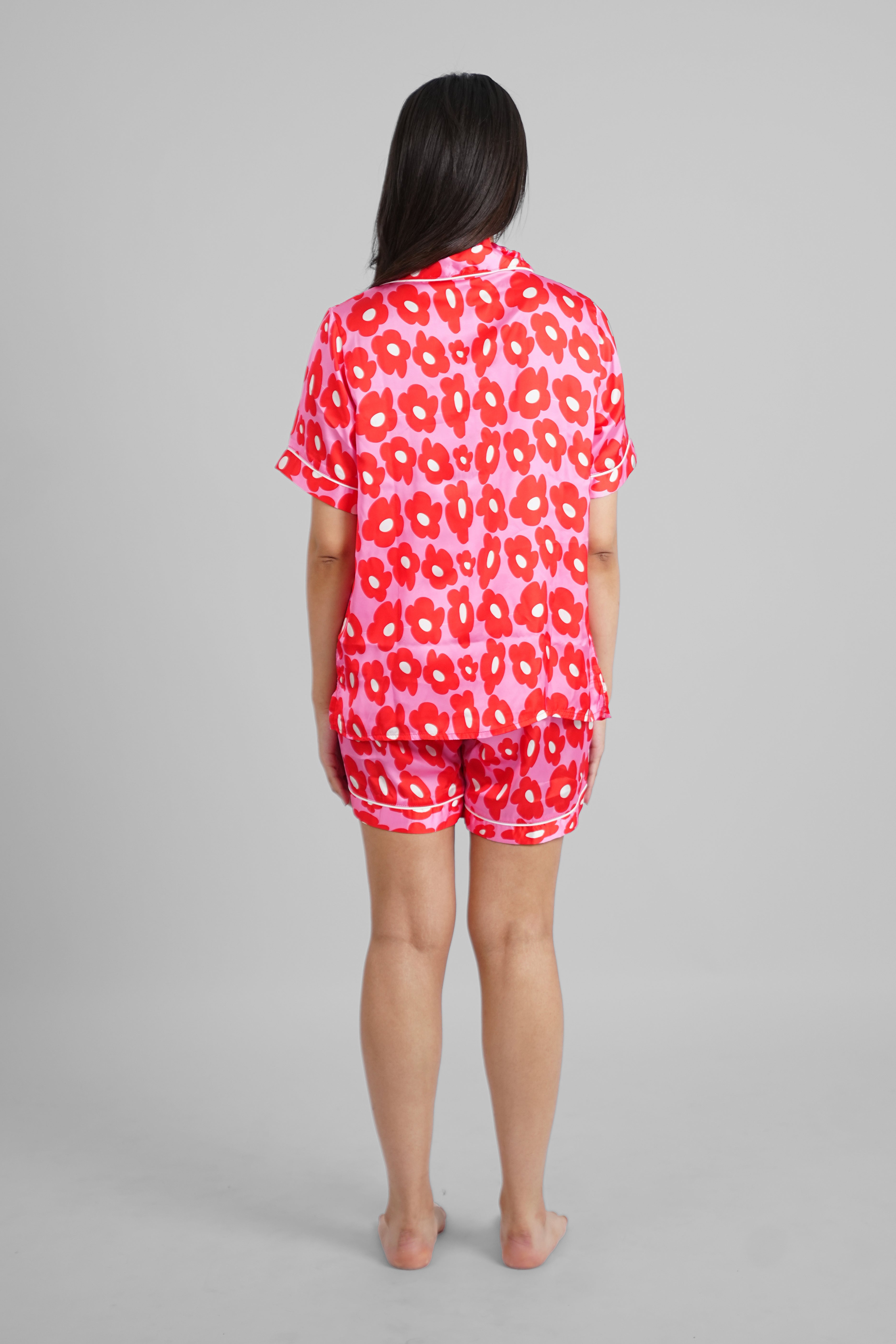 Red Bloom Satin PJs with Sleeping Mask