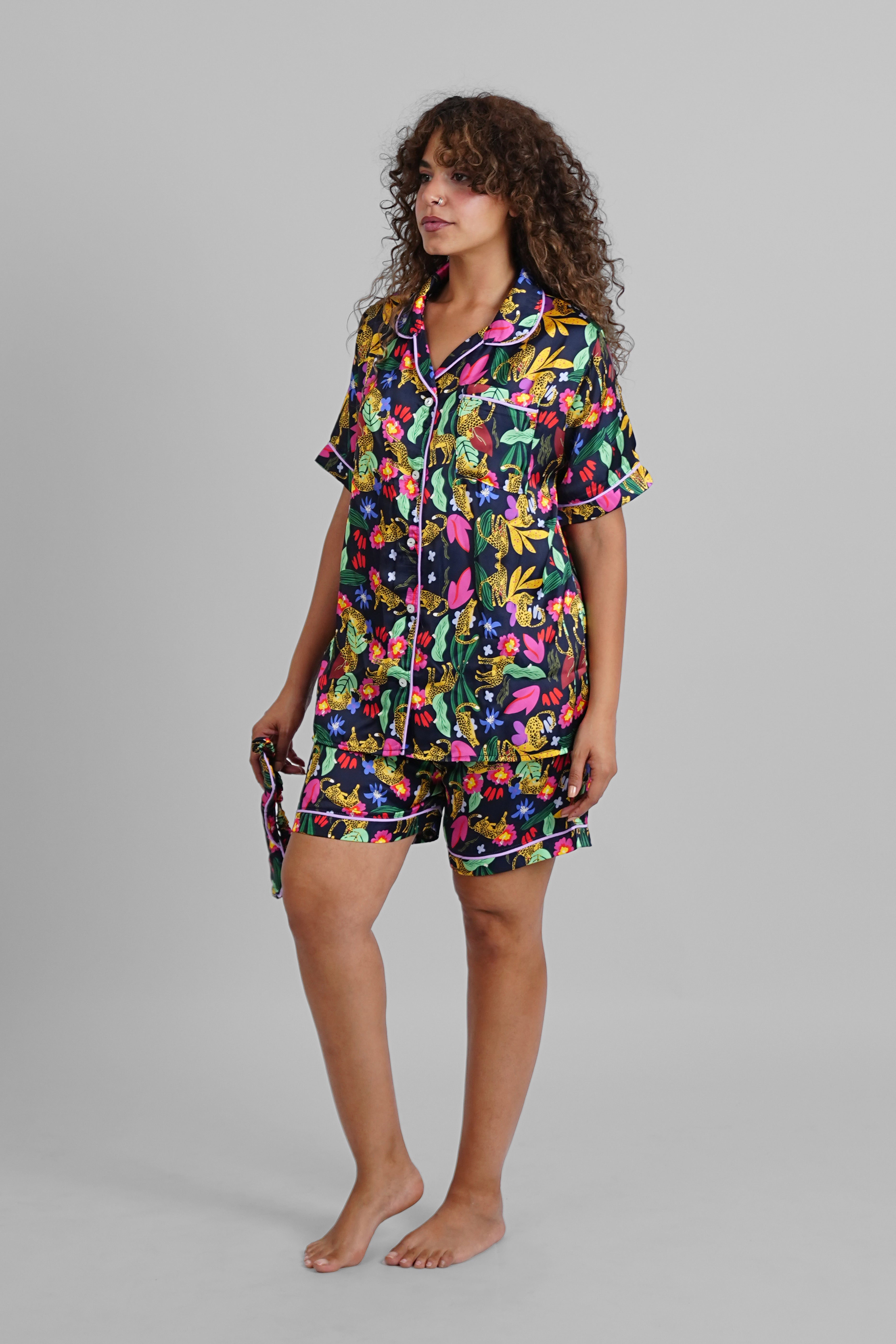 Cheetah Garden Satin PJs with Sleeping Mask