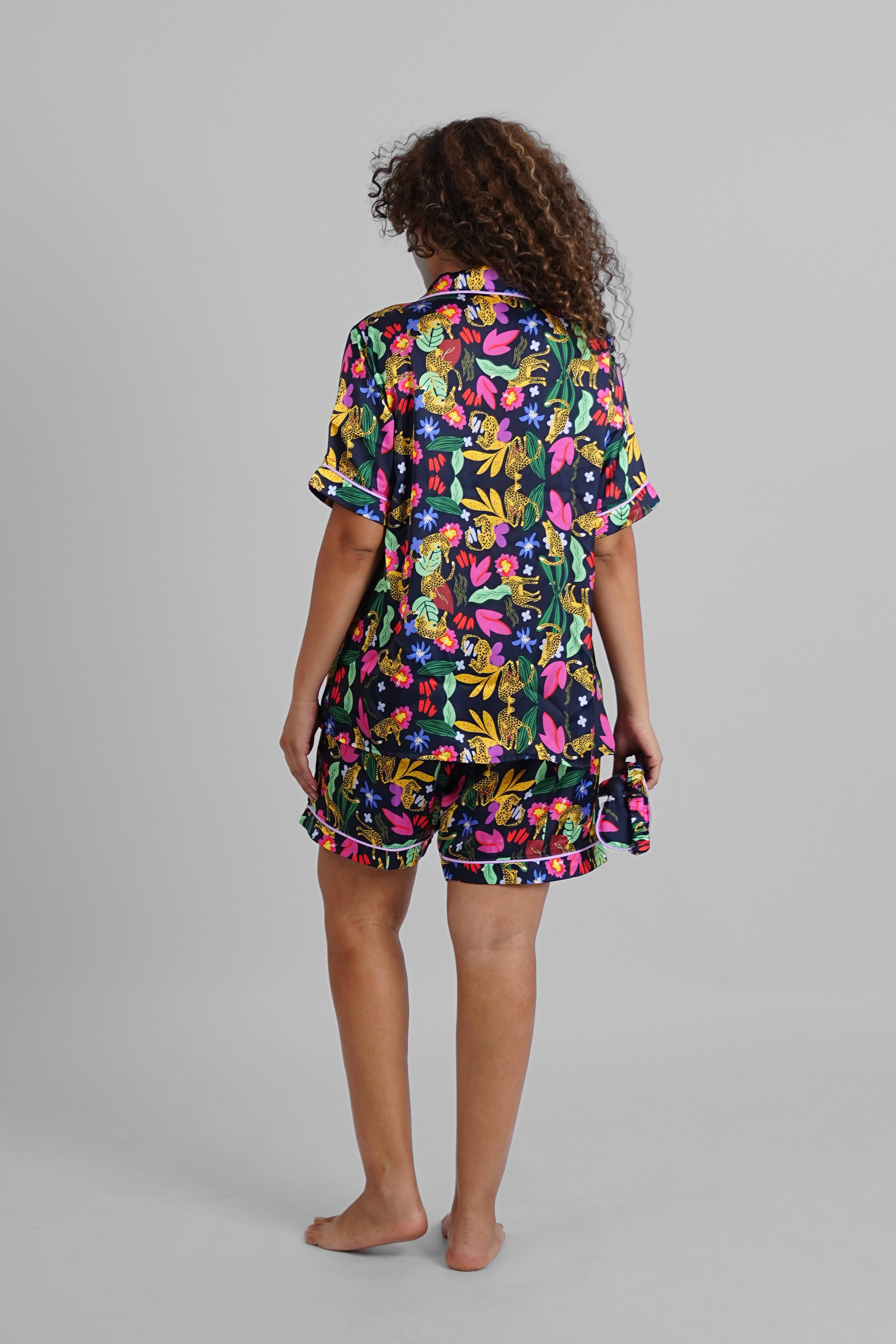 Cheetah Garden Satin PJs with Sleeping Mask